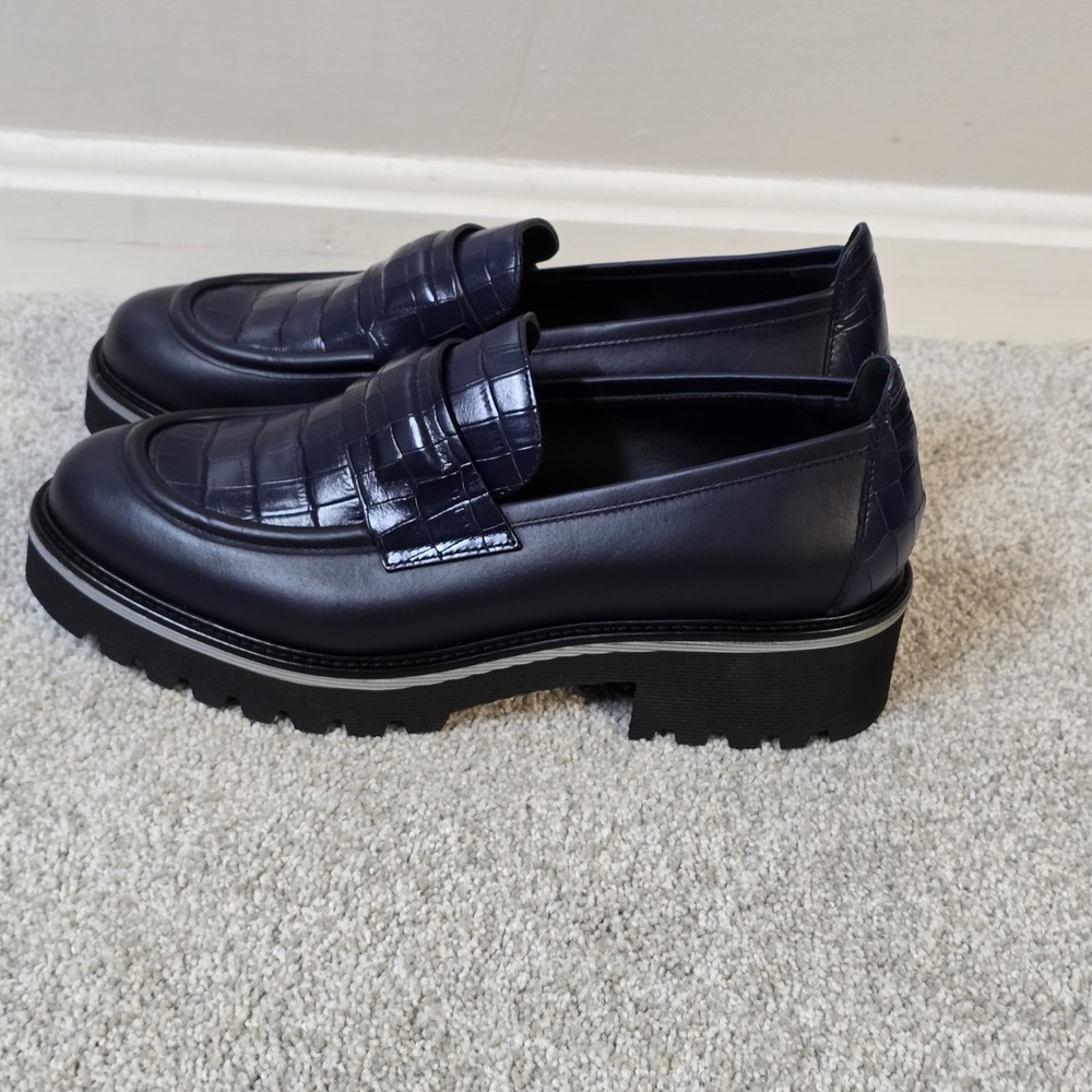 M. GEMÍ ELSA NAVY BLUE CROC‎ CHUNKY LEATHER LOAFERS WOMEN'S SZ 11 ( EU 42) - Picture 4 of 8